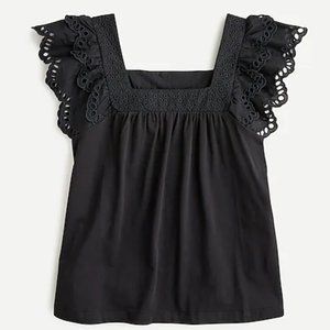 J. Crew Black Eyelet Top Size M